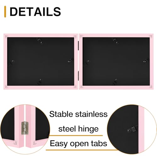 decorUhome Double 6x4 Picture Frame Horizontal, Engineered Wood Bifold Photo Frame with Plexiglass for Tabletop Display, 6x4, Pink