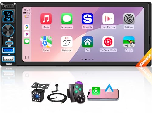 Single DIN Car Stereo Radio with Wireless Apple CarPlay & Android Auto, 6.9