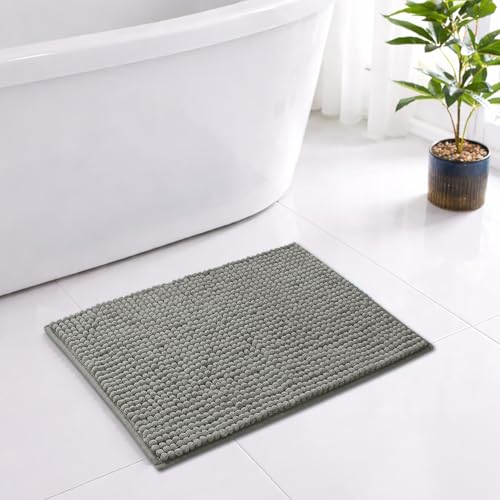 Image of LUXE HOME INTERNATIONAL Shaggy Chenille Bath Mat Extra Soft Super Absorbent Anti Skid Popcorn Door Mats for Home Entrance, Bathroom, Bedroom, Kitchen, Floor Mat (40x60 cm Grey) Pack of 1