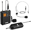 TONOR Sistema de micrófono inalámbrico UHF, 1 set de transmisor de bolsillo y micrófono de solapa | Micrófono de diadema/solapa UHF, receptor recargable, 15 canales, alcance de 60 m/200 pies, salida de 1/4" para enseñanza, grabación, guía turístico UHF 2