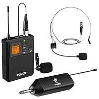 TONOR UHF Mikrofon Kabellos Set mit Headset Kopfbügel Funkmikrofon/Lavalier Ansteckmikrofonen Bodypack Transmitter, Empfänger, 6,35mm Ausgang 60 m Reichweite für Live-Auftritte, TW621, 1 Mikrofon