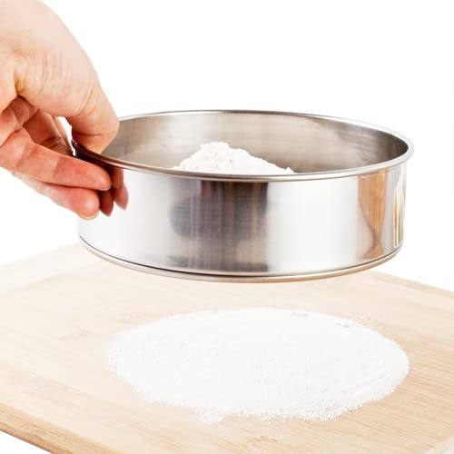 Rifrpha Setaccio per Farina in Acciaio Inox Setaccio da Cucina a Maglia Fine Setaccio da Forno 15CM Setaccio Rotondo Professionale Setaccio Farina Resistente Setaccio Maglie Fini per Torte, Verdura