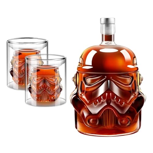 Galactic Armor Helmet Whiskey Decanter Set with 2 Glasses (150ml). Creative Sci-Fi Liquor Bottle for Bourbon, Scotch & Vodka. Unique Space Themed Birthday Gift for Men & Women Barware
