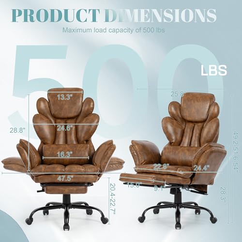 Image of Flip Armrests Criss Cross Office Chair, Reclining Office Chair with Foot Rest, Adjustable Headrest, Massage Waist Pillow, Cross Legged Big and Tall Desk Chair Wide Seat Vanity Chair, Brown PU Leather