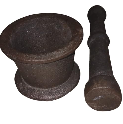Image of Aadityaa's Cast Iron Small Size Hamam Dasta, Mortar and Pestle, Imam Dasta Masher Ural for Easily Grinding Crushing Mixing Herbs Spices and more at Home Kitchen, Pack of 1 Set.