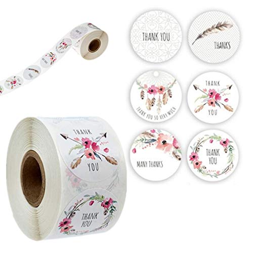Floral Thank You Stickers Roll 500pcs Adhesive Labels 1