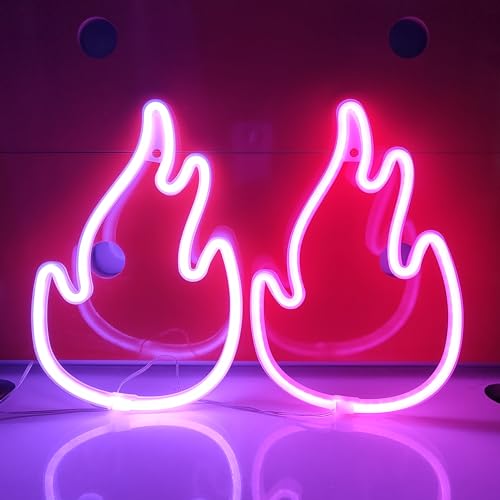 Image of JYWJ Flame Neon Sign,USB or 3-AA Battery Powered Neon Light,LED Table Decoration,Bedroom Wall Decoration,Birthday Gift,Wedding Supplies Business Gift(Purple)