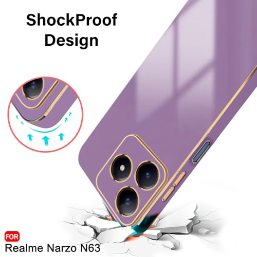 Image of TheGiftKart Luxurious Golden-Plated Back Cover Case for Realme C63 / Narzo N63 | Raised Lips for Camera & Screen Protection | Shockproof Design | Back Cover for Realme C63 / Narzo N63 (TPU, Lavender)