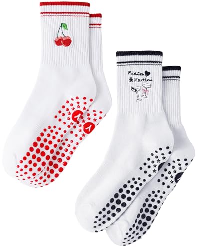 Image of Yawlsow Pilates Grip Socks for Women Yoga Grippy Socks Cute Barre Non Skid Athletic Crew Sticky Sock Workout Hospital