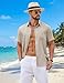 COOFANDY Mens Button Up Shirts Linen Untucked Business Fitted Casual Shirts Short Sleeve Texture Linen Shirt Khaki