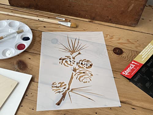 Stencil1 Pine Branch Stencil - Reusable Mylar Template Pine Branch Stencil For Painting Great For Winter Holidays & Christmas - Stencil For Crafts And Decorations - 5.75" X 6" #TOP5