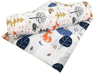 Little English Bamboo/Cotton Large Muslin Blankets for babies Ultrasoft & comfortable, for swaddling & can used as Nursing Cover, Security Blanket, light towel and More - Foxes - Pack of 2 - 120cm
