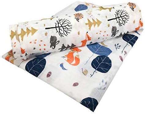 Little English Bamboo/Cotton Large Muslin Blankets for babies Ultrasoft & comfortable, for swaddling & can used as Nursing Cover, Security Blanket, land More - Foxes - Pack of 2-120cm