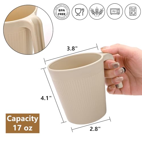 DEAYOU Set of 16 Wheat Straw Cups with Handles, 17 OZ Unbreakable Plastic Coffee Mugs Reusable, Lightweight Drinking Cups for Tea, Camping, RV, Dishwasher and Microwave Safe, BPA Free, Vibrant Color by DEAYOU - Image 2