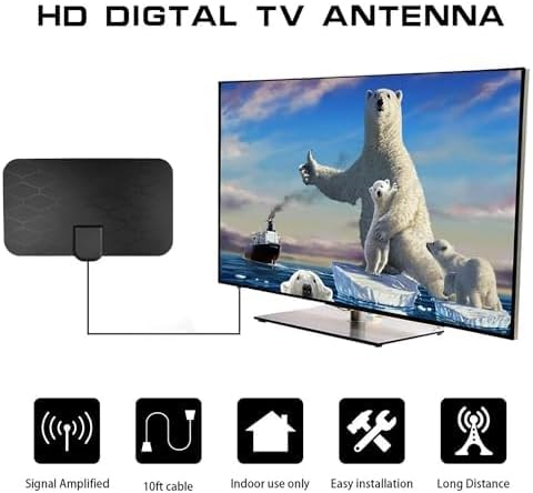Portable Antenna TV, Digital Television Antenna for Smart/Old,Local Channels,Support 4K 1080P,Amplifier Signal-Booster,10ft Coaxial Cable, HD TV Antenna Indoor thumbnail