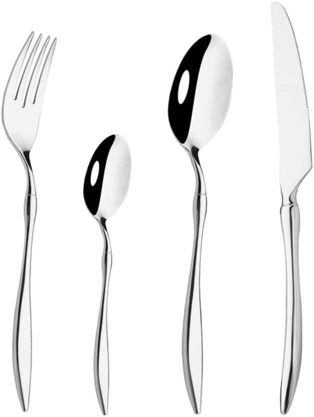 Silverware Flatware Cutlery Set, 4/16/24/32/40/48 Pieces 304 Stainless Steel Knife, Fork And Spoon Set 4-Piece Steak Knife Gold Tableware Hotel Home Tableware.Gold-6Set24-Silver-1Set4Pcs