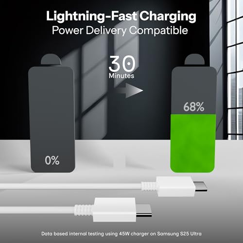 Image of OFUCA 45W USB Type C to C Fast Charging Cable 1M, PD Fast Charge & Data Sync USB-C Cable Compatible with samsung Galaxy S24 /S23 /S22 /S21, Note Series, A & M Series, Tablets & Other Type C Devices (WHITE) by HOMEMO