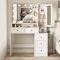 Fameill White Makeup Vanity Desk with Mirror and Lights,Vanity Table with Power Strip and Lighted Mirror,Large Makeup Table with 5 Drawers Lots Storage,3 Lighting Modes,39.4inch(L)