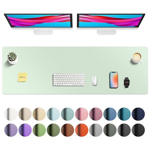 Image of Aothia Faux Leather Desk Mat - Non-Slip PU Leather Desk Blotter, Waterproof Writing Surface, Large Desk Pad for Office & Home (Aqua, 55 inch x 17 inch)