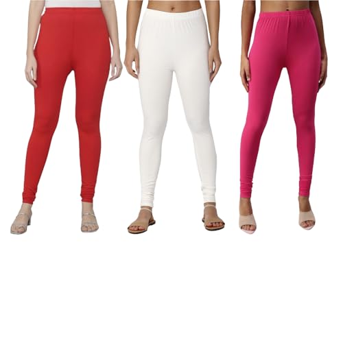 Image of Tanu Women's Cotton Leggings | Ultra-Soft, Stretchable and Comfortable | Casual Slim Fit Full Length Leggings for Women and Girls (Combo Pack of 3)