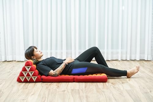 Image of Leewadee 2-Fold Mat with Triangle Cushion - Comfortable TV Pillow, Foldable Mattress with Cushion Made of Eco-Friendly Kapok, 45 x 20 inches, Orange red