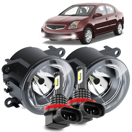TJJTGBR Bumper Fog Light Driving Lamp For Nissan Sentra 2007-2012,For Nissan Frontier 2005-2019?For Nissan NV200 2010-2019?Clear Lens Bumper Fog Light Lamp Replacement?with H11 LED Fog Light?white
