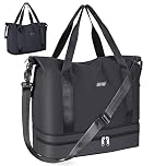 Sports Bag, Foldable Travel Bag with Shoe Compartment and Wet Compartment, CS COSDDI Water-Repellent Weekender Gym Travel Bag, Hand Luggage Bag, Training Bag for Men and Women, A1 Black, Reisetasche