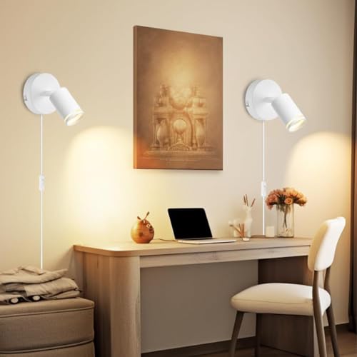 Aplique de pared LED con interruptor y cable de 72 cm en color blanco pack de 2 unidades