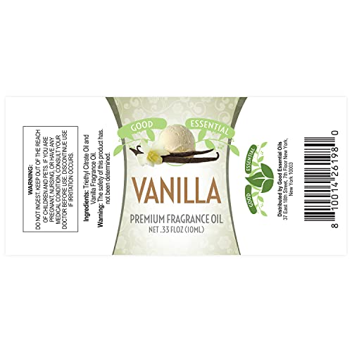 Image of Good Essential Professional Vanilla Fragrance Oil 10 ml (0.33 fl oz) for Candles, Soaps, Perfume, Home Fragrance, Vanilla Diffuser Oil, and Body Lotion