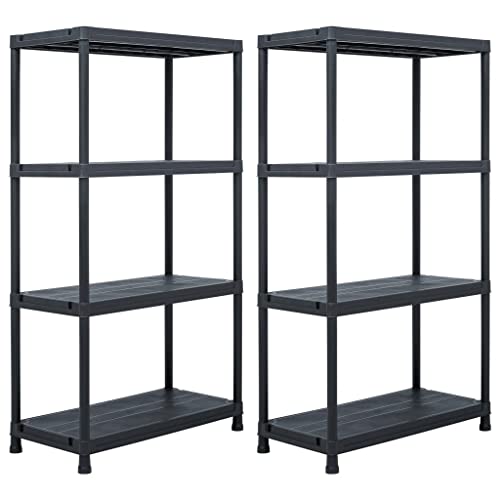 Molumvel Juego de 2 estanterías de plástico negro 60 x 30 x 138 cm para cargas pesadas para sótano, taller, garaje, hogar, 4 estantes