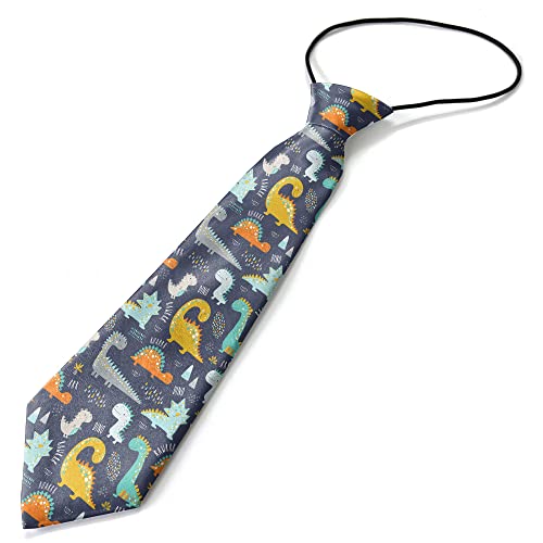 KAWAMOUSE Toddler Size ( Cute Funny Kids Dinosaurs ) Pre-Tied Adjustable Novelty Necktie, Fashion Conversational Neck Strap Ties for Boys and Children, for Wedding Parties Events