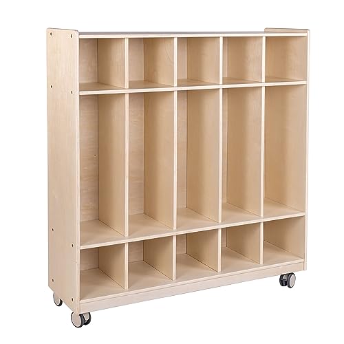 Image of Children's Factory Mobile 5-Section Locker with Shoe Storage, Kids School Cubby Shelves with Hooks, Toddler Classroom & Daycare Organizer Furniture, Assembly Required