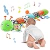 Baby Toys 6-12 Months Music Caterpillar Infant Toys Stuffed Animals 0-3-6 Months Tummy Time Teething Sensory Toys with Mirror Rattle&Pull String for Boys Girls Birthday Gifts|Green,Knot Limb