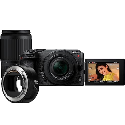 Nikon Z 30 with Two Lenses and FTZ II Adapter | Our Most Compact, Lightweight mirrorless Camera with telephoto and Wide-Angle Zoom Lenses and Adapter for Using DSLR Lenses | Nikon USA Model