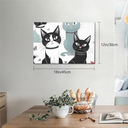 Toile murale vintage decoration murale d'interieur affiche chat noir blanc