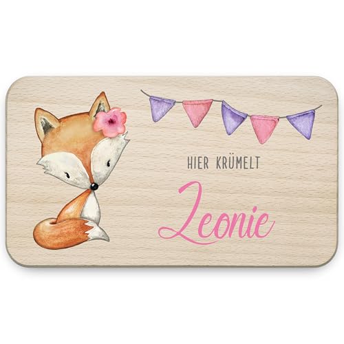 Frühstücksbrettchen aus Holz für Kinder personalisiert - Buchenholz naturbelassen - Holzbrett mit Wunschnamen - Geschenk Einschulung, Mitbringsel, Kindergeburtstag, Gastgeschenk - 26 x 15 x 1,2 cm