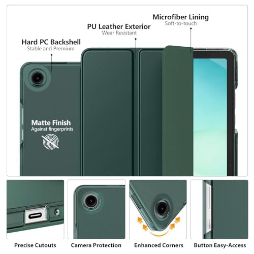 Image of MoKo for Samsung Galaxy Tab A11 Plus / A11+ Case 11 Inch 2026, Galaxy Tab A9 Plus / A9+ Case 11 Inch 2024, Slim Stand Hard PC Translucent Back Shell Smart Cover, Auto Wake /Sleep, Midnight Green