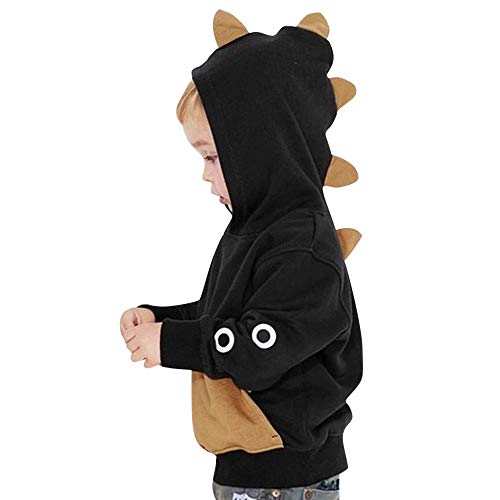 Pumsun Toddler Baby Boys Long Sleeves Dinosaur Hoodie Tops T-Shirt Kids Clothes (120, Black)