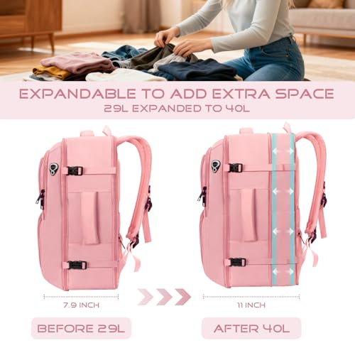 Travel Backpack for Women, 52L Carry On Backpack, Extra Large Expandable Travel Bag, 18.4 Inch TSA Flight Approved Luggage Personal Item Size with USB, Teacher Business Daypack, Pink - Image 5