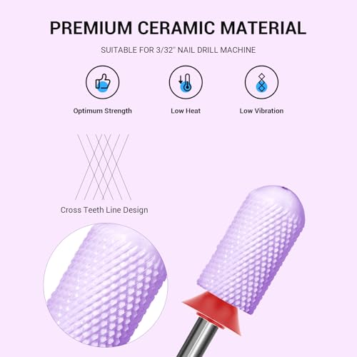 Image of MelodySusie Ceramic Nail Drill Bit, 3 /32'' Smooth Round Top Large Barrel Bits, Suitable for Manicure Pedicure Cuticle Gel Polishing, Beginners Bits, Purple, Series Bit-S, Fine