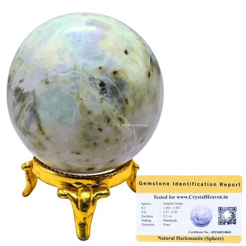 Image of Certified Hackmanite Crystal Ball for Meditation - Premium Crystal Vastu Items for Home and Feng Shui Items for Good Luck - Ideal for Pooja Supplies and Spiritual Practices (1.5 inch Inch)