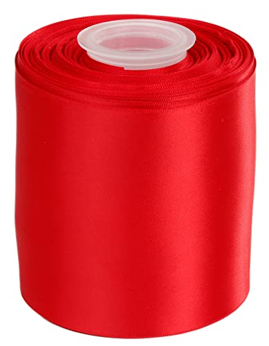 Ribbonitlux 100mm Wide Double Face Satin Ribbon 22 Meters (250-Red, Set for Bow Party Decor, Sewing Applications, Wedding and Craft