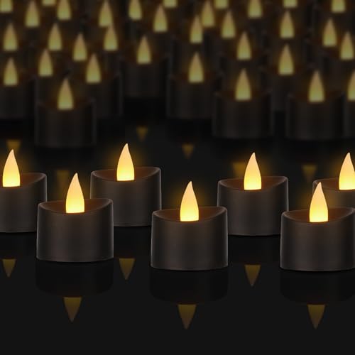 Image of Black Flameless LED Tea Lights - 50 Pack Heavy-Duty LED Tea Lights for Large Memorials, Weddings, Events & Commercial Use (Black Base, 50 Pack)