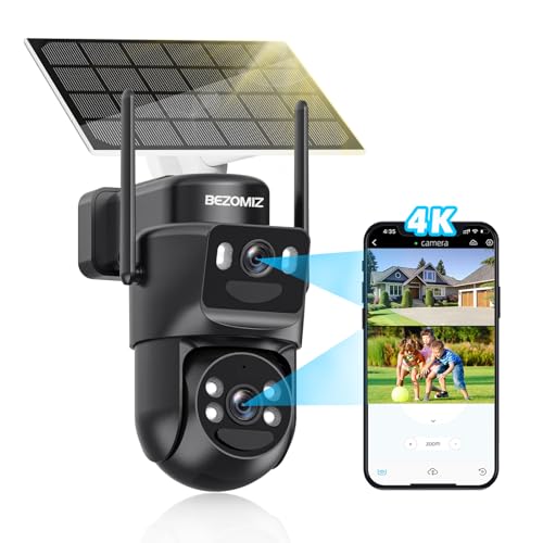 4K Caméra Surveillance WiFi Extérieure à Double Objectif,360° PTZ Caméra IP,8MP Détection Humaine avec Panneau Solaire,Suivi Automatique,Vision Nocturne Couleur,Étanche,Audio Bidirectionnel,2.4G/5GHz