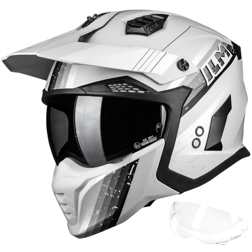 ILM Motorradhelm Herren Damen Motocross Helm Integralhelm Jethelm Vintage Retro mit Visier ECE22.06 Model HS711,Silber Grau,XL