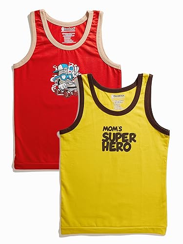 Image of Cotton Cute Print Boy's Vest, Regular Fit Multicolour, Breathable & Super Soft Fabric, (Pack of 2)