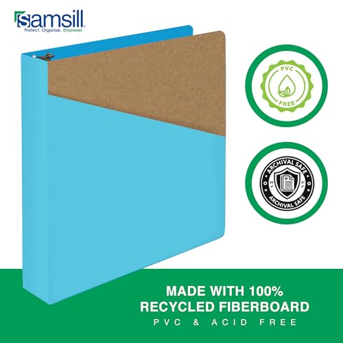 Image of Samsill Durable 1.5 Inch Binder, D Ring Binder, Customizable Clear View Cover, Sky Blue, Holds 350 Pages