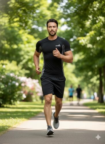 Image of JUSTWIN Men's Compression T-Shirt Half Sleeve | Slim Fit Gym & Workout T Shirt | Quick Dry Stretch Sports Tee for Running, Training & Fitness