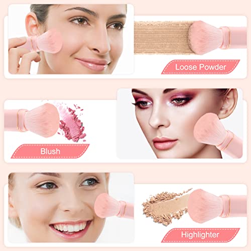 Retractable Face Kabuki Makeup Brush, Mini Travel Size Blush Brush Pink, Portable Powder Brush With Cover For Blush, Bronzer, Buffing, Flawless Powder Cosmetics Perfect For On The Go #TOP5