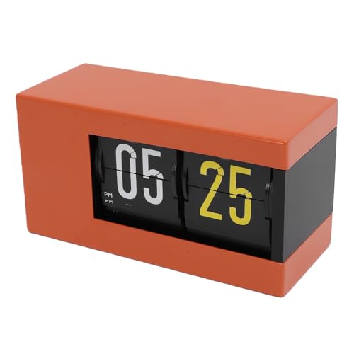 Fockety Flip Clock, Flip Clock Retro Automático de 12 Horas Am/PM con Pilas Reloj de Escritorio, Calendario con Pantalla LED, para Decoración de Escritorio en Casa (Orange)
